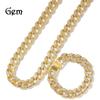 Europeu e Americano Hip-Hop Tendência Versátil Estilo Neutro Diamante Completo 15mm Liga Corrente Cubana Tendência Conjunto de Colar Pulseira Masculina Atacado