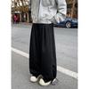 Pantalones grises con forro polar y flor blanca para hombre, invierno, gruesos, holgados, rectos, deportivos, marca de moda, estilo americano, cordón en la pierna, pantalones casuales