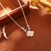 Collar Colgante de Trébol de Cuatro Hojas Rosa de Alta Venta Zirconia Brillante Cadena de Atmósfera con Candado Corazón Dulce Fresco Lindo Femenino