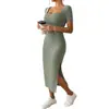 Moda Femenina Transfronteriza Nueva de Verano Vestido Cuadrado Sexy Delgado con Abertura que se Ajusta a la Cadera para Mujer Comercio Exterior Europeo y Americano Suave y Sedoso