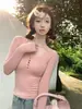 Camiseta de Manga Larga para Mujer al por Mayor Transfronteriza Primavera y Otoño Puro Deseo Chica Picante Sexy Ceñida al Cuerpo Ajustada Cuello en U Camiseta Básica