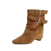 Botas Nuevas de Punta Cuadrada con Tacón Interno Oculto para Mujer con Hebilla de Cinturón en la Caña Botines Vaqueros Cortos para Personas Bajas Otoño