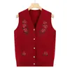 Chaleco de punto con cuello en V para mediana edad y ancianos, ropa para madre, cárdigan de punto para primavera y otoño, ropa para abuela, chaleco suéter casual de invierno