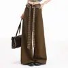 Jeans de Moda de Nicho Coreano Cintura Alta 2025 Design com Cordão Casual Versátil Calças Retas de Perna Larga para Mulheres
