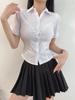2025 Novo Estilo de Verão Ajustado ao Corpo Hot Girl Versátil Camisa de Manga Curta Feminina Estudante Americana Puro Desejo Cintura Top Chique