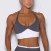 Conjunto de sujetador de cuello halter con escote en V y bloques de color estilo europeo y americano transfronterizo para mujer, pantalones cargo de cintura alta con cordón y bolsillo, conjunto para correr y fitness al aire libre