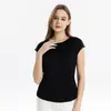 Huaye Camiseta de Verano de Punto de Seda con Mangas Raglán para Mujer, Color Sólido, Manga Corta, Jersey de Seda de Morera con Cuello Redondo, Top Holgado