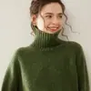 Suéter de Gola Alta de Cashmere Grosso Feminino Tricotado em Lã Camada Base Suéter Solto Novo Estilo Macio e Sedoso Amigo da Pele Tendência Moda