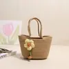 Bolsa de Algodón Tejida a Mano con Flores Frescas Estilo Nuevo 2025 Bolsa Tejida de Color Sólido para Vacaciones en la Playa