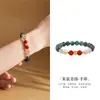 Pulseira de Prata Esterlina S925 com Ágata Aquática, Cristal Amarelo Torre, Ágata Vermelha e Conta da Fortuna para Mulheres, Nova Pulseira Exquisita de Alto Padrão Estilo Chinês