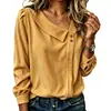 Camisa de Veludo Cotele 2026 Transfronteiriça com Gola Irregular Inclinada, Manga Longa, Blusa Casual Solta para Mulheres na Primavera, Outono e Inverno