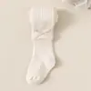 Novas Meias-calças para Meninas Outono e Primavera Leggings de Bebê com Listras Verticais e Laço Fofo Leggings de Bebê