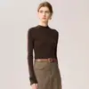 Suéter de punto fino 100% lana para mujer, lavable a máquina, cuello semi-alto, corte ajustado, simple y versátil, elegante capa base de punto