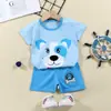Conjunto Curto de Algodão Puro Verão para Bebê Menino e Menina Shorts de Manga Curta Conjunto de Duas Peças Traje Infantil Cartoon Venda por Atacado