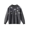 Nuevo suéter de lana infantil con estampado de estrellas para otoño e invierno, camiseta base de punto de lana gruesa con cuello redondo para niños y niñas