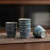 Xícara Mestra Ruyao Azul e Branca com Padrão de Lótus, Xícara de Cerâmica Vintage para Degustação, Acessório para Conjunto de Chá Doméstico, Xícara de Chá Individual