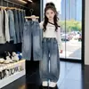 Jeans de Mezclilla con Pedrería para Niñas Primavera y Otoño 2026 Nuevo Estilo Pantalones Curvos Elegantes para Niños Ropa de Otoño para Niñas Pantalones Anchos Sueltos