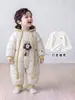 Mono de plumón de invierno para recién nacidos, para bebés niños, León Pequeño, con capucha de plumón de pato blanco, traje para gatear, ropa exterior para bebés, body