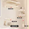 Toallero de doble pliegue, toallero de baño de pared sin taladro, estante de almacenamiento multifuncional para baño del hogar