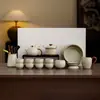 Conjunto de Chá Kung Fu Cerâmico Fabricado na Fábrica Ru Kiln de Yu Huang, Caixa de Presente de Luxo, Xícaras e Bule para Presentear, Utensílios Domésticos para Preparo de Chá