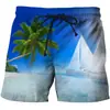 2023 Calções de Praia Transfronteiriços Costeiro Coqueiro Verão Amazon Tendência Casual Reto Estampado Calções Masculinos