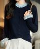 Cárdigan de Punto Holgado para Mujer con Cuello Medio Alto Suave Fruncido Estilo Francés, Nuevo Suéter de Moda Otoño e Invierno con Mangas de Pétalo que Reducen la Edad