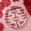 Platos de Papel Desechables Festivos para Bodas, Banquetes de Boda, Platos para Dulces y Frutas Secas, Platos Rojos para Cena de Compromiso y Boda