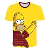 Camiseta de hombre de manga corta con cuello redondo, impresión digital 3D de los Simpson de dibujos animados de moda, venta directa de fábrica