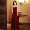 Vestido de Brindis para Novia 2026 Nuevo Terciopelo Manga Larga Borgoña Largo Talla Plus Vestido de Regreso a Casa Vestido de Noche para Mujeres
