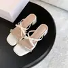 Sandalias de tacón de aguja con punta cuadrada y pedrería estilo francés para mujer, nuevo modelo primavera-verano 2026, tacones altos cruzados sexys y elegantes de estilo francés