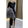22895 Da Ai Mei Yi Yuan 2026 Nuevo Vestido Largo Elegante de Retazos Corte Ajustado Abertura Adelgazante Vestido de Moda para Mujer