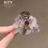 Pinza de Garra Pequeña Flor de Organza con Purpurina Estilo Hada Pinza para el Cabello Rosa Claro Suave para Cabello Fino Pinza Lateral de Lujo Ligero Accesorios para el Cabello de Princesa