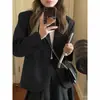 Blazer corto gris versátil de estilo británico casual para mujer, primavera y otoño 2026, para mujeres petite