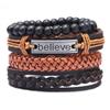 Pulsera Clásica Transfronteriza al Por Mayor Temu Más Vendida creer Pulsera de Cuero Vacuno Pulsera Tejida de Cuatro Piezas para Hombre