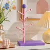 Portavasos de escritorio pequeño de bola rosa y morado minimalista, almacenamiento de tazas colgante, estante invertido para tazas de café, estilo ins