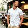 Camisa Polo Piquet Premium, Cor Sólida, Gola Reversível, Malha Casual de Manga Curta, Toque de Luxo, Simples e Estilosa para Homens