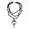 Collar Gótico de Cruz con Perlas Negras Apilado Multicapa para Mujer Cadena de Lana Primavera y Verano Cadena para Clavícula de Gama Alta de Nicho