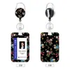 Portatarjetas de plástico con estampado floral, portatarjeta de identificación para credencial de trabajo con cordón y hebilla retráctil, protector para credencial de empleado y tarjeta de autobús