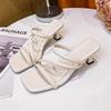 Pantuflas de Tacón Alto para Ropa de Verano para Mujer, Modernos Tacones Cuadrados Nuevos 2025, Tacones de Aguja, Sandalias y Pantuflas Francesas de Una Correa