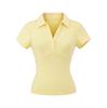 Polo Europeo y Americano Ajustado Sexy de Manga Corta con Cuello de Solapa para Mujer Elástico de Verano Versátil Básico de Color Puro Top Corto