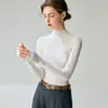 Baicai Rong 2026 Outono/Inverno Novo Estilo Malha Fina 100% Lã de Yangzi Tricô Suéter de Lã Pura Gola Alta Meia Manga Top