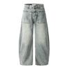2025 Novo Jeans Scimitar Vintage Lavado Desgastado Perna Larga Comprimento Chão Casual Moderno Marca Calças Masculinas