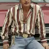 Camisa Casual Listrada Estilo Americano para Comércio Exterior Transfronteiriço, Camisa Masculina de Manga Longa Não Amassa para Primavera e Outono, Envio Direto da Fábrica de Origem