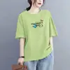 2026 Verão Novo Comércio Exterior Manga Curta Camiseta Feminina Solta Estilosa Top Tamanho Grande Versátil Modeladora Estampa ins Tendência