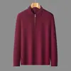 Suéter casual de mezcla de lana de color liso con cuello alto y media cremallera para hombres de mediana edad, camisa base de punto simple para primavera y otoño
