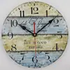 Reloj de pared silencioso de tablero de densidad de 12 pulgadas al por mayor, reloj de pared MDF, reloj de pared retro antiguo europeo y americano, reloj de madera, reloj de hora con pintura al óleo
