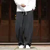 Novas calças masculinas de veludo cotelê de perna larga estilo chinês, calças compridas retas tradicionais chinesas com cordão, calças casuais largas plus size para homens
