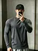 Camiseta de manga larga para hombre estilo americano, con textura de panal, secado rápido, transpirable y elástica, diseñada para el otoño