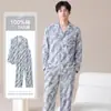 Pijama de Talla Grande para Hombre Primavera y Otoño Algodón Puro Casual Holgado Cuello de Solapa Manga Larga Adolescentes Pueden Usar Ropa de Casa para Salir Conjunto