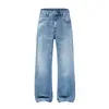 Calça Jeans Masculina Muqiu Estilo Streetwear Americano Lavada Bigode de Gato Perna Larga Masculina Solta Caimento Reto Longa